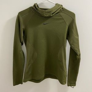 Army green Nike Pro Hyper warm throw over hoodie